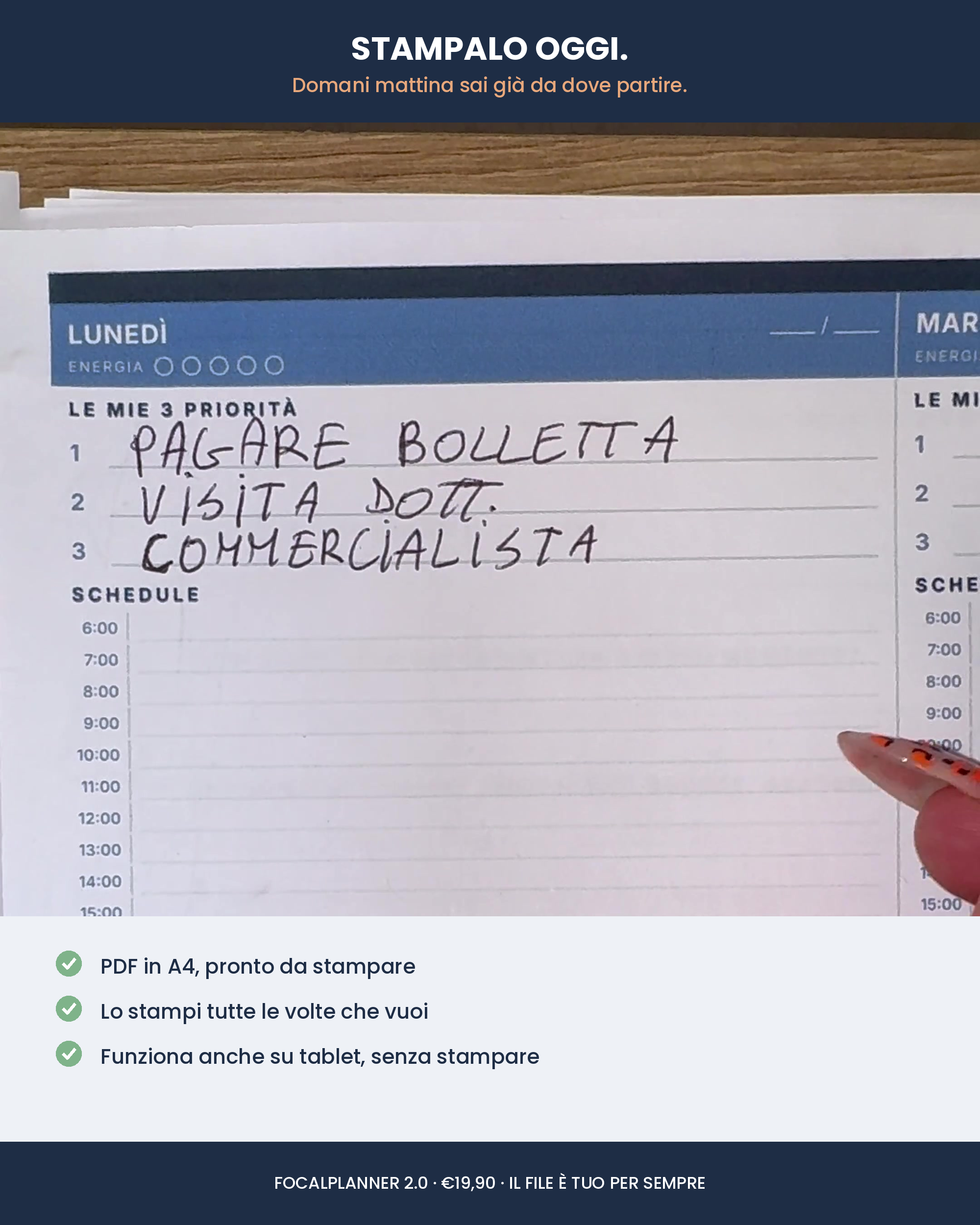 Il planner stampato e compilato a mano